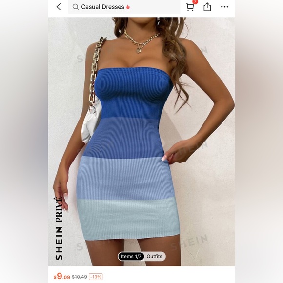 SHEIN Unity Rib Knit Color Block Panel Tube Dress - Picture 1 of 4
